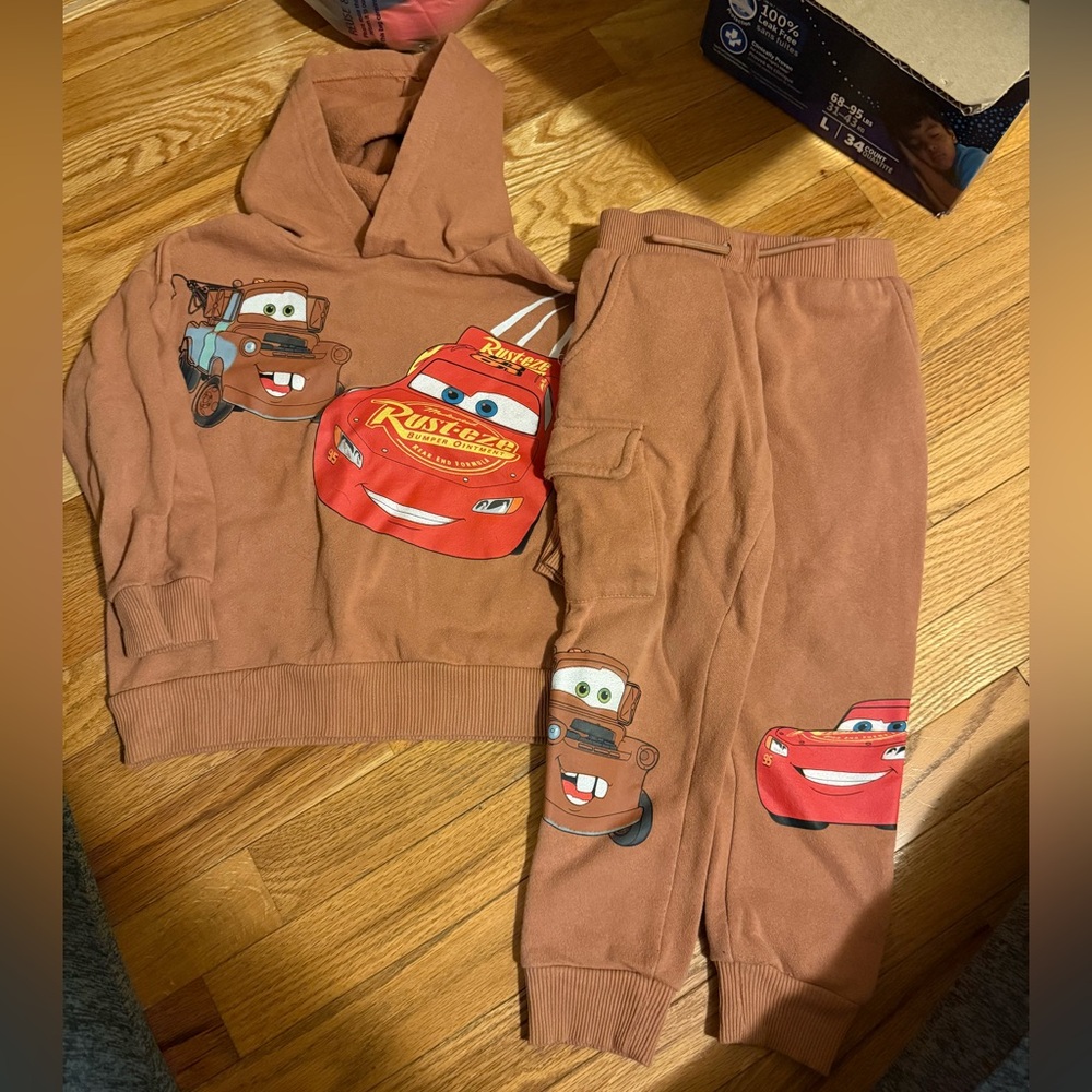 Cars Themed Brown Hoodie and Pants Set 5T